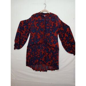 Free People Floral‎ Print Mini Dress Long Sleeve Button Front Red Blue S
